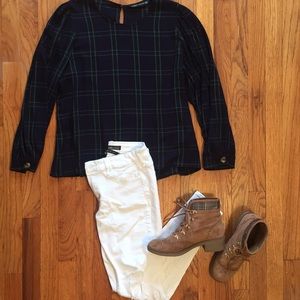 Zara Flowy Plaid Blouse Size M